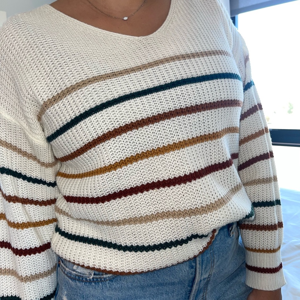 Drop Shoulder Striped Sweater